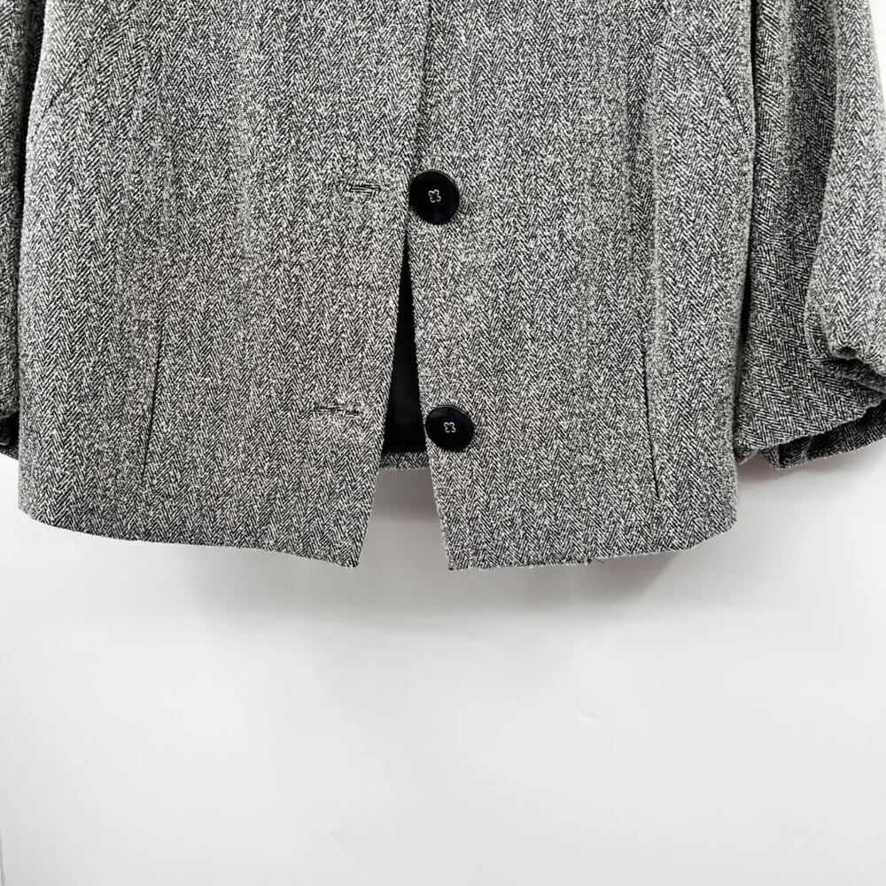 ELLE Womens Cropped Blazer Button Up 3/4 Sleeve Black/Gray Size Large Pockets